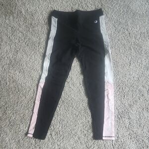 Champion Black and Pink Leggings with Side Stripe